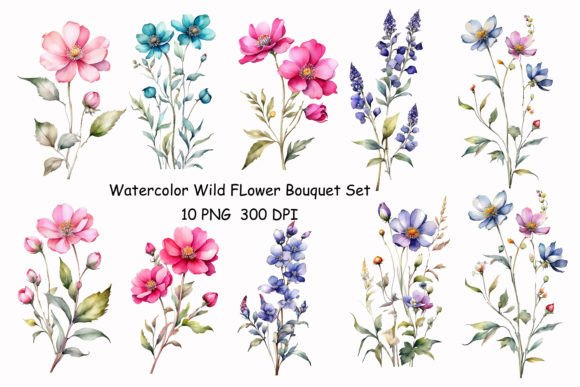 Download Watercolor Wild Flowers Bouquet Set - Watercolor wild flowers Collection