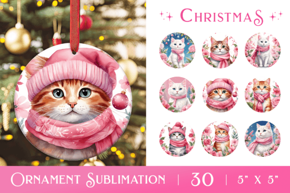Download Pink Christmas Cute Cat Ornament Bundle - Premium Resources